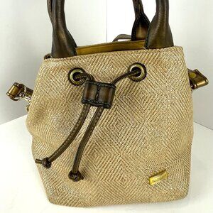 Liz Claiborne Purse RN70272/CA16396 boho, woven straw crossbody + rolled handle